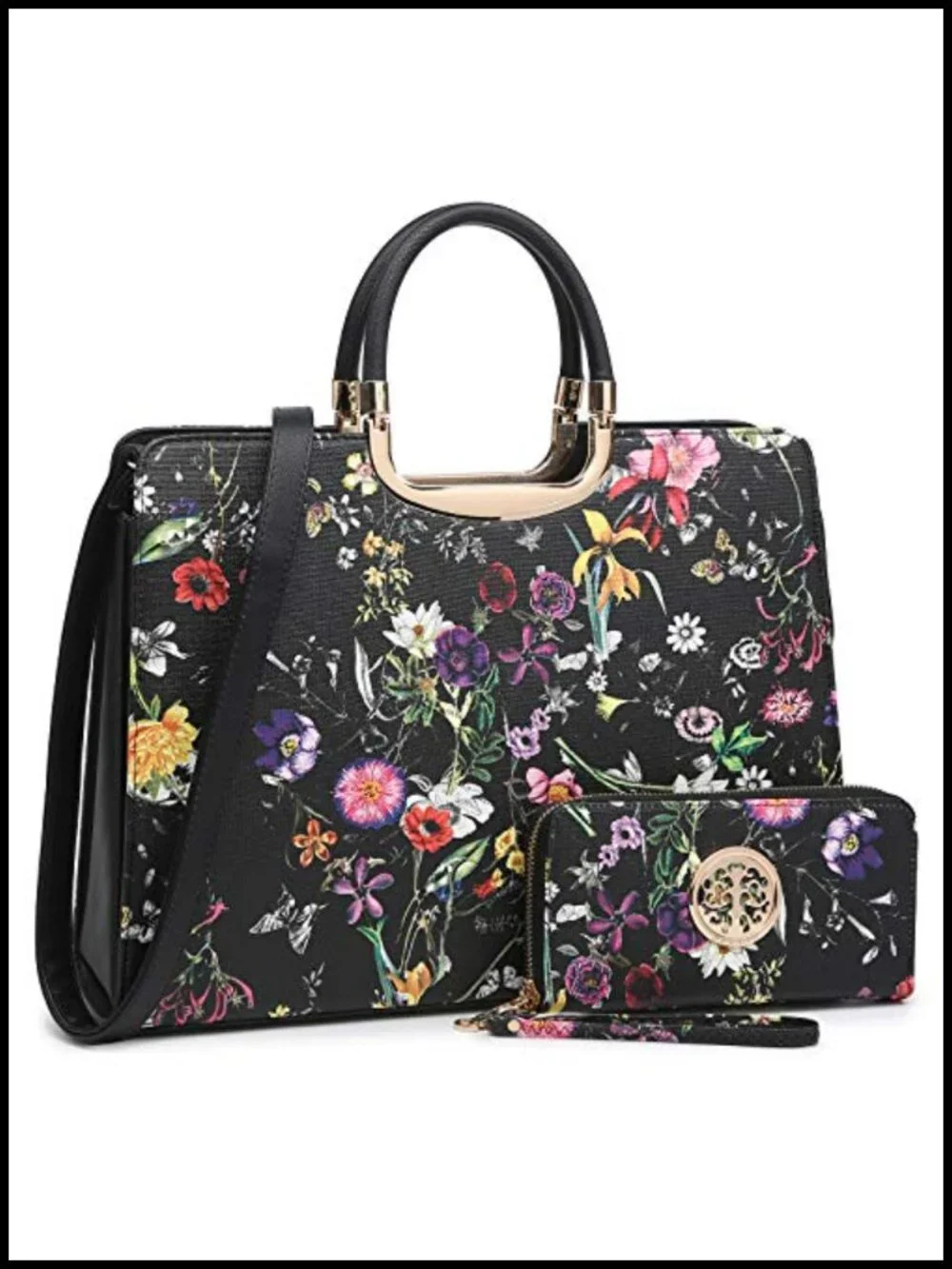 Women's Vegan Leather Tote Satchel Purse with Matching Wristlet, Work Bag, Top
